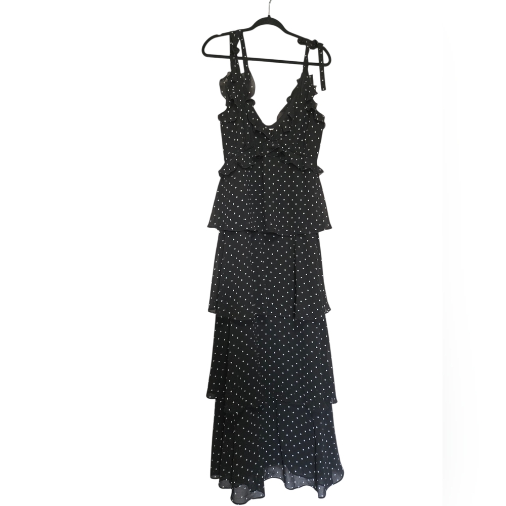 Wayf Black Asymmetrical Polka Dot Dress